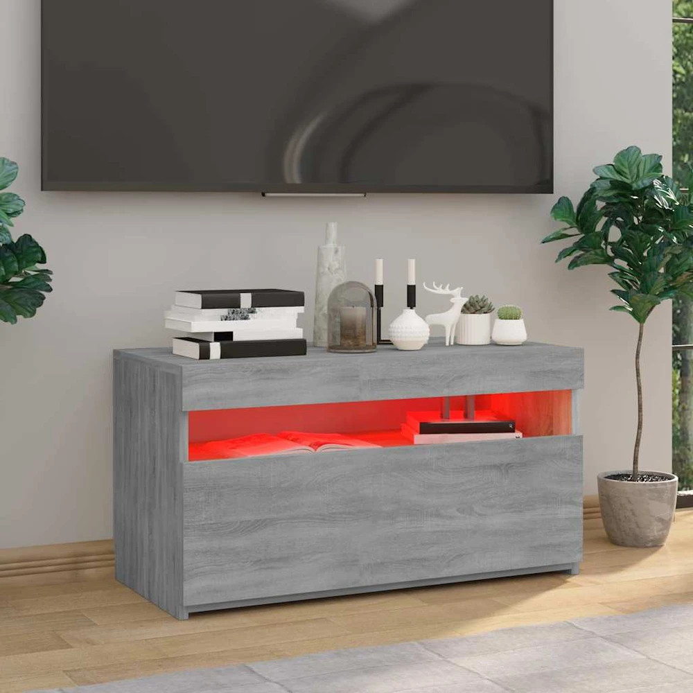 TV staliukas Televizoriaus spintelė su LED apšvietimu, pilka, 75x35x40cm