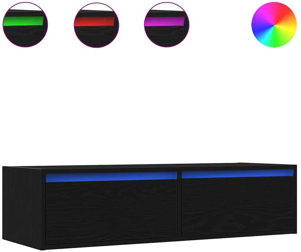 TV staliukas Televizoriaus spintelė su LED apšvietimu, juoda, 100X35,5x25 cm