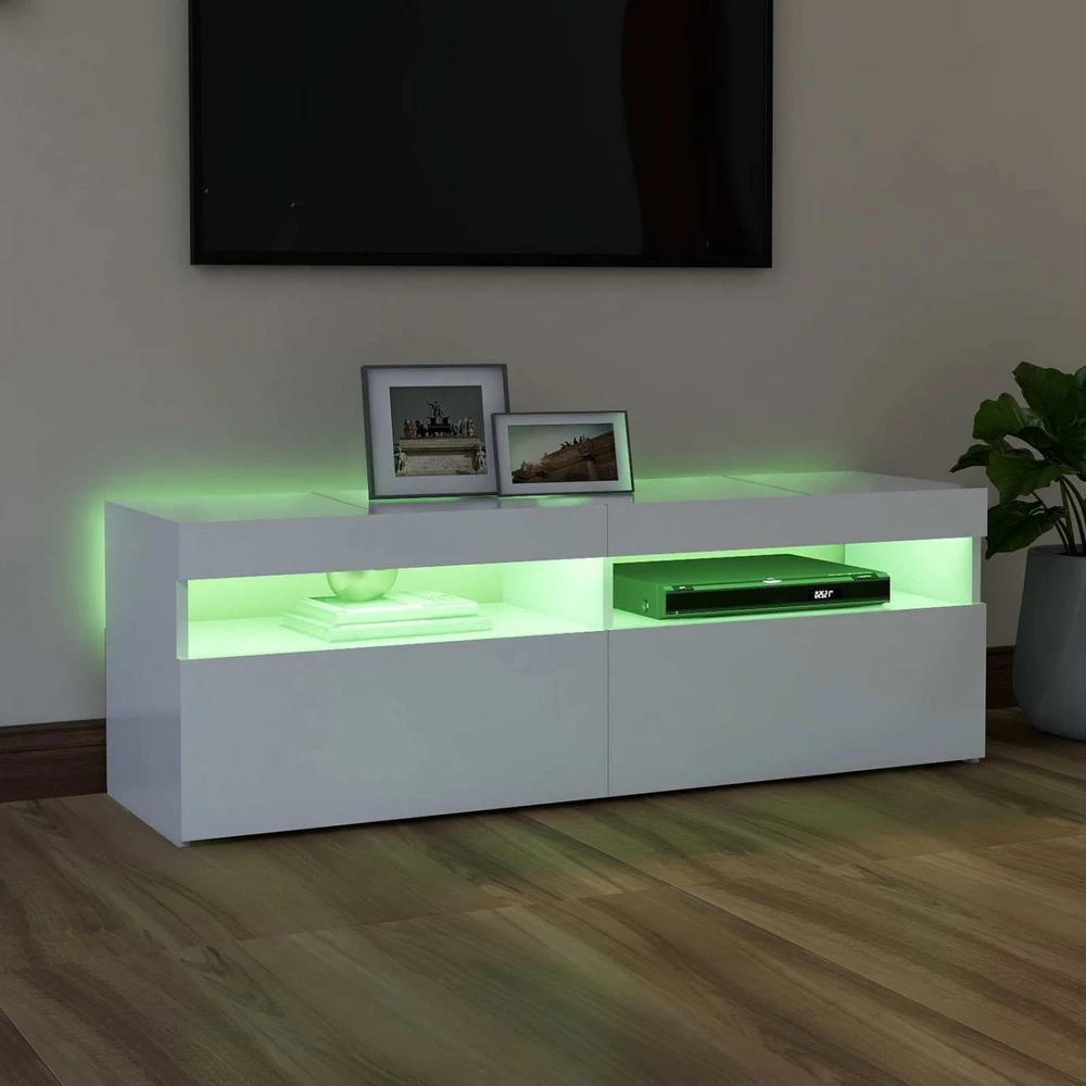 TV staliukas Televizoriaus spintelė su LED apšvietimu, balta, 120x35x40cm