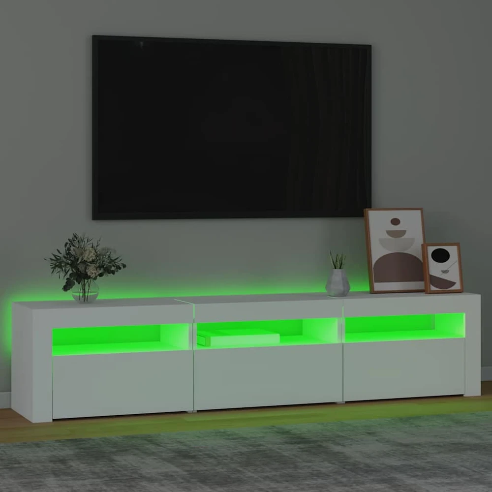 TV staliukas Televizoriaus spintelė su LED apšvietimu, balta, 180x35x40cm