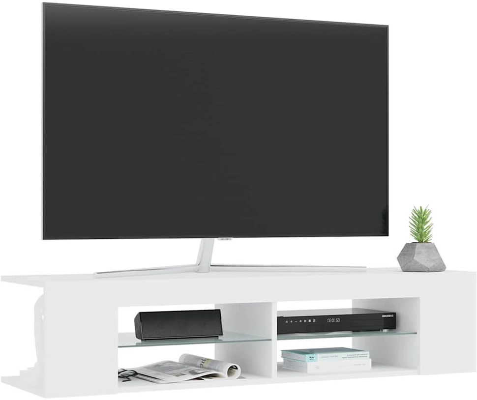 TV staliukas Televizoriaus spintelė su LED apšvietimu, balta, 135x39x30cm