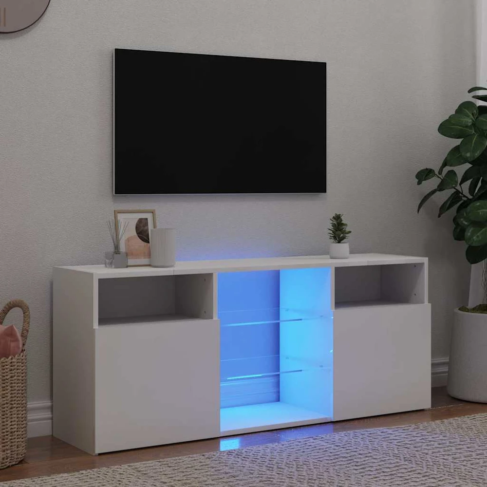 TV staliukas Televizoriaus spintelė su LED apšvietimu, balta, 120x30x50cm
