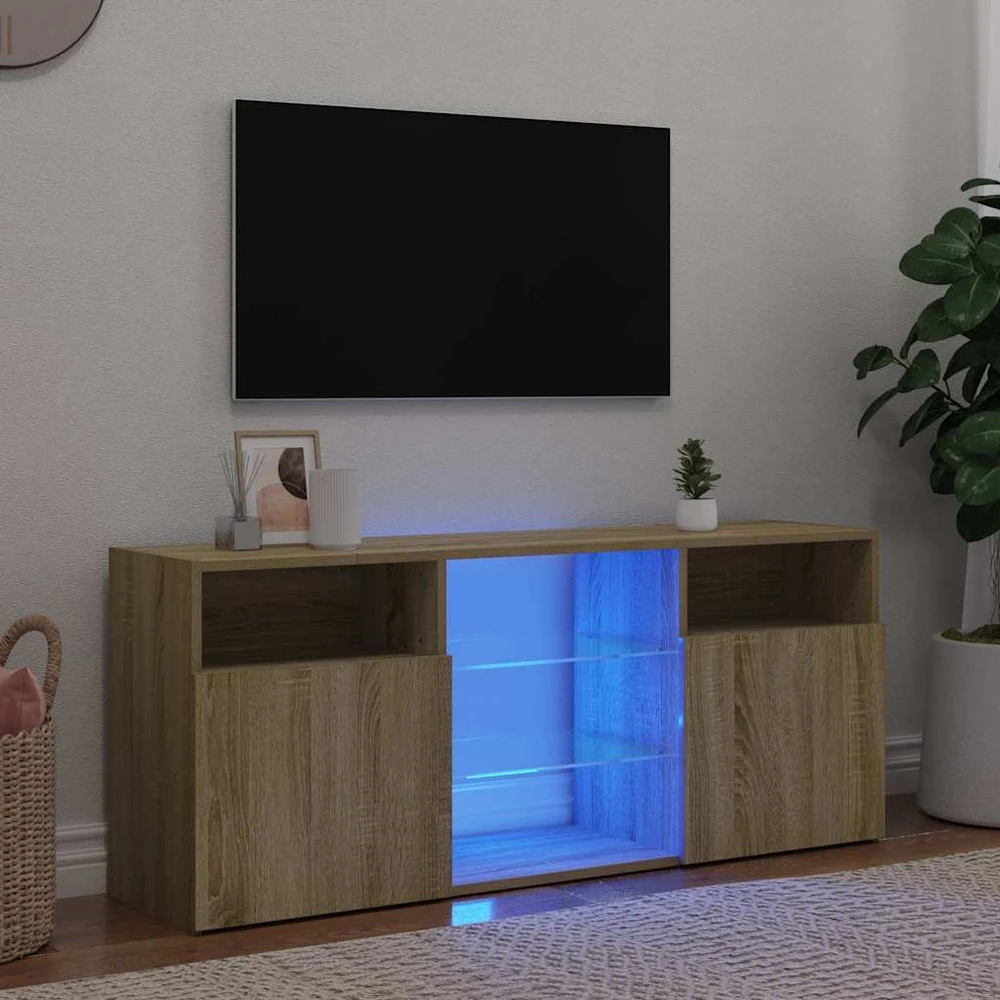 TV staliukas Televizoriaus spintelė su LED apšvietimu, ąžuolo, 120x30x50cm