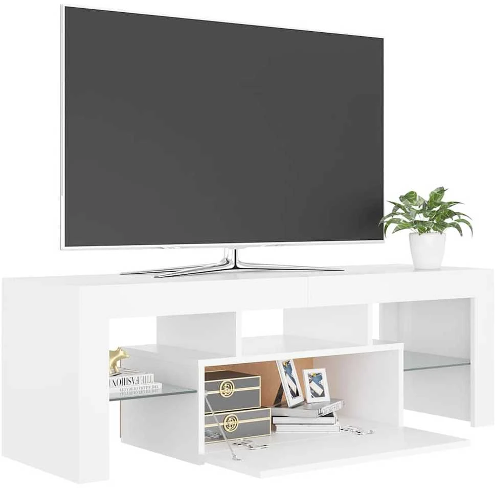 TV staliukas Televizoriaus spintelė su LED apšvietimu, balta, 120x35x40cm