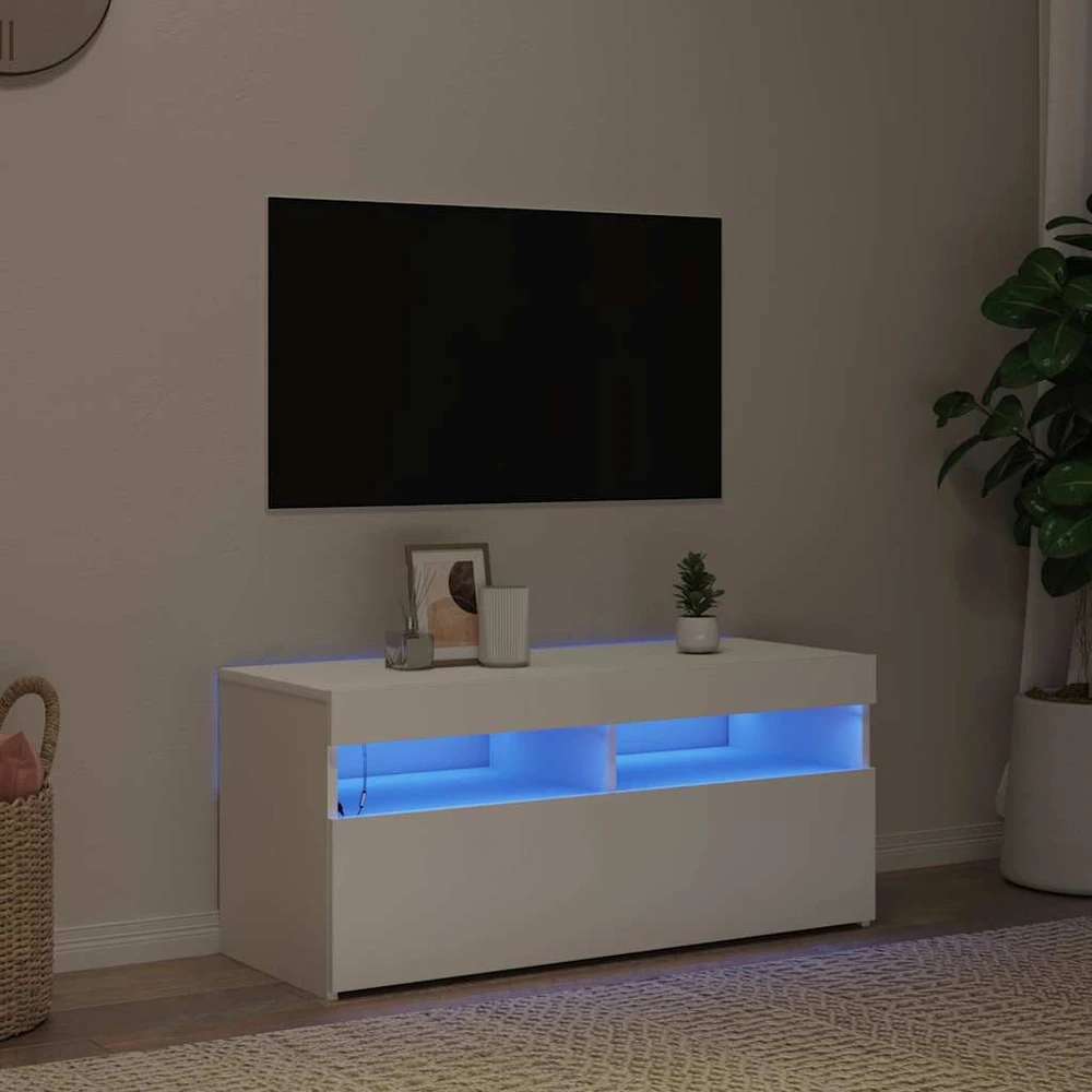 TV staliukas Televizoriaus spintelė su LED apšvietimu, balta, 90x35x40cm