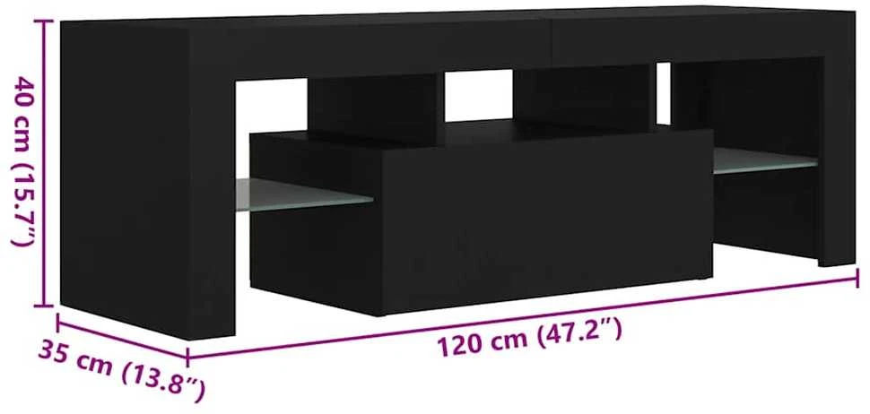 TV staliukas Televizoriaus spintelė su LED apšvietimu, juoda, 120x35x40cm