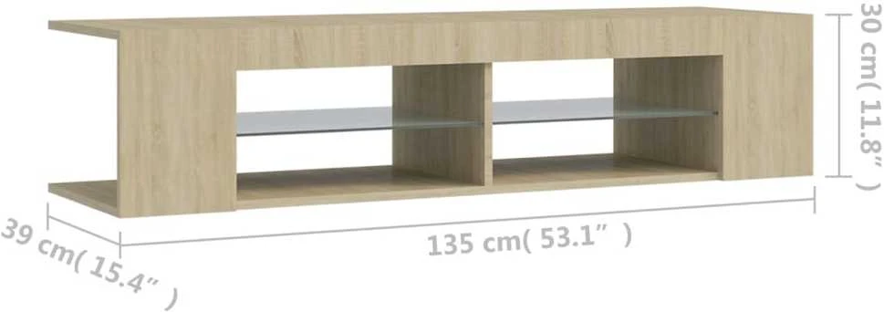 TV staliukas Televizoriaus spintelė su LED apšvietimu, ąžuolo, 135x39x30cm