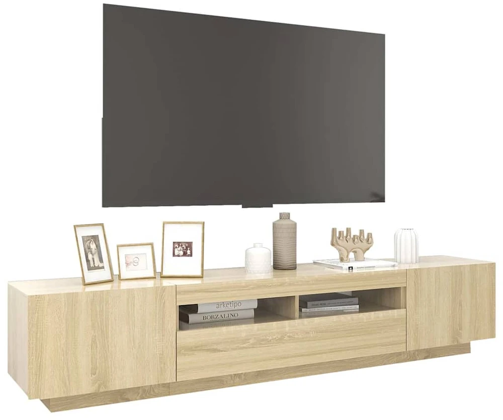 TV staliukas Televizoriaus spintelė su LED apšvietimu, ąžuolo, 200x35x40cm