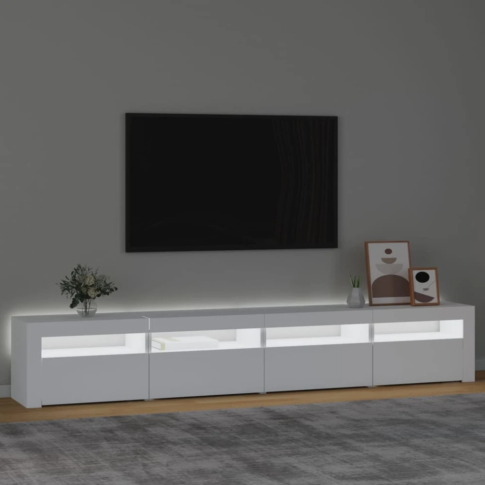 TV staliukas Televizoriaus spintelė su LED apšvietimu, balta, 240x35x40cm