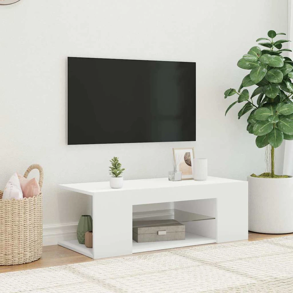 TV staliukas Televizoriaus spintelė su LED apšvietimu, balta, 90x39x30cm