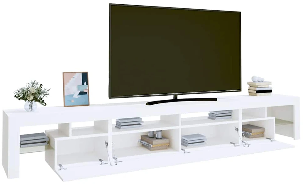 TV staliukas Televizoriaus spintelė su LED apšvietimu, balta, 260x36,5x40cm