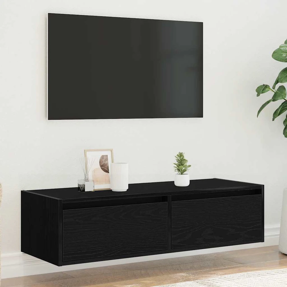 TV staliukas Televizoriaus spintelė su LED apšvietimu, juoda, 100X35,5x25 cm
