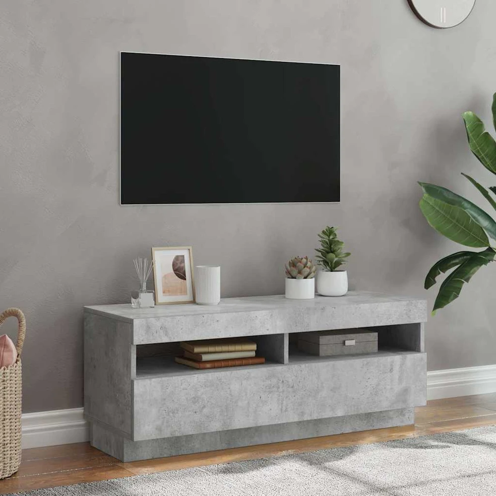 TV staliukas Televizoriaus spintelė su LED apšvietimu, pilka, 100x35x40cm