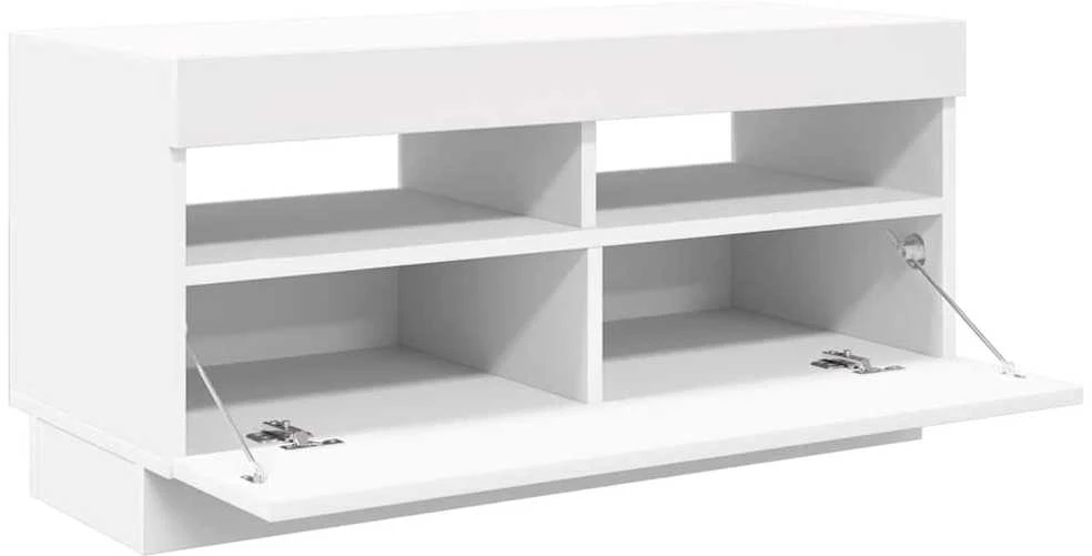 TV staliukas Televizoriaus spintelė su LED apšvietimu, balta, 80x35x40cm