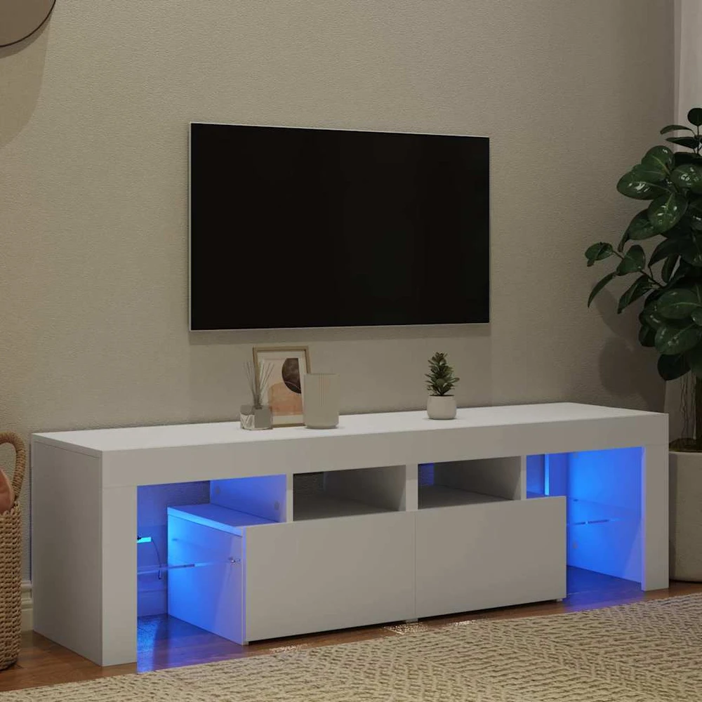 TV staliukas Televizoriaus spintelė su LED apšvietimu, balta, 140x36,5x40cm