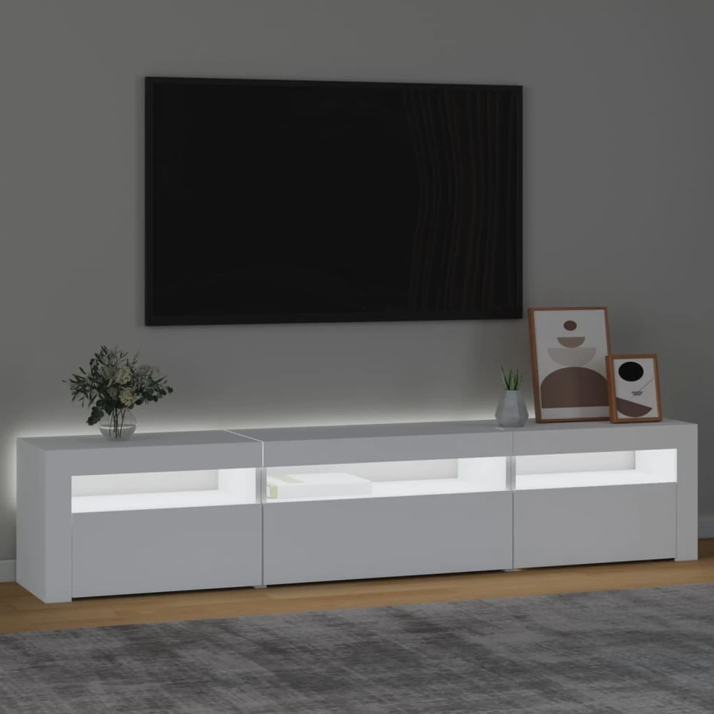 TV staliukas Televizoriaus spintelė su LED apšvietimu, balta, 195x35x40cm