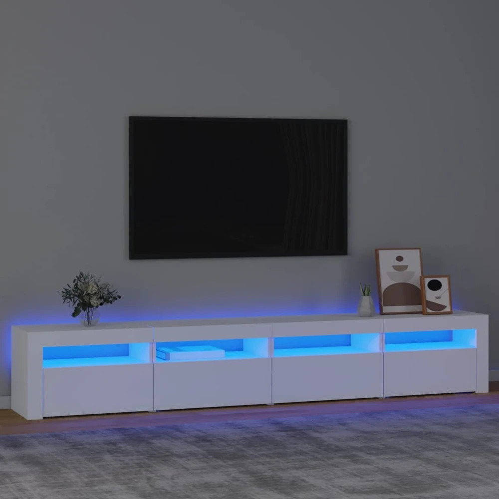 TV staliukas Televizoriaus spintelė su LED apšvietimu, balta, 240x35x40cm