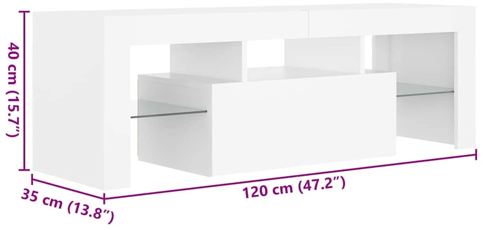 TV staliukas Televizoriaus spintelė su LED apšvietimu, balta, 120x35x40cm