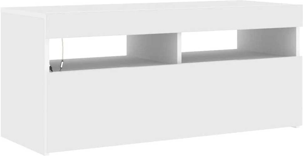 TV staliukas Televizoriaus spintelė su LED apšvietimu, balta, 90x35x40cm