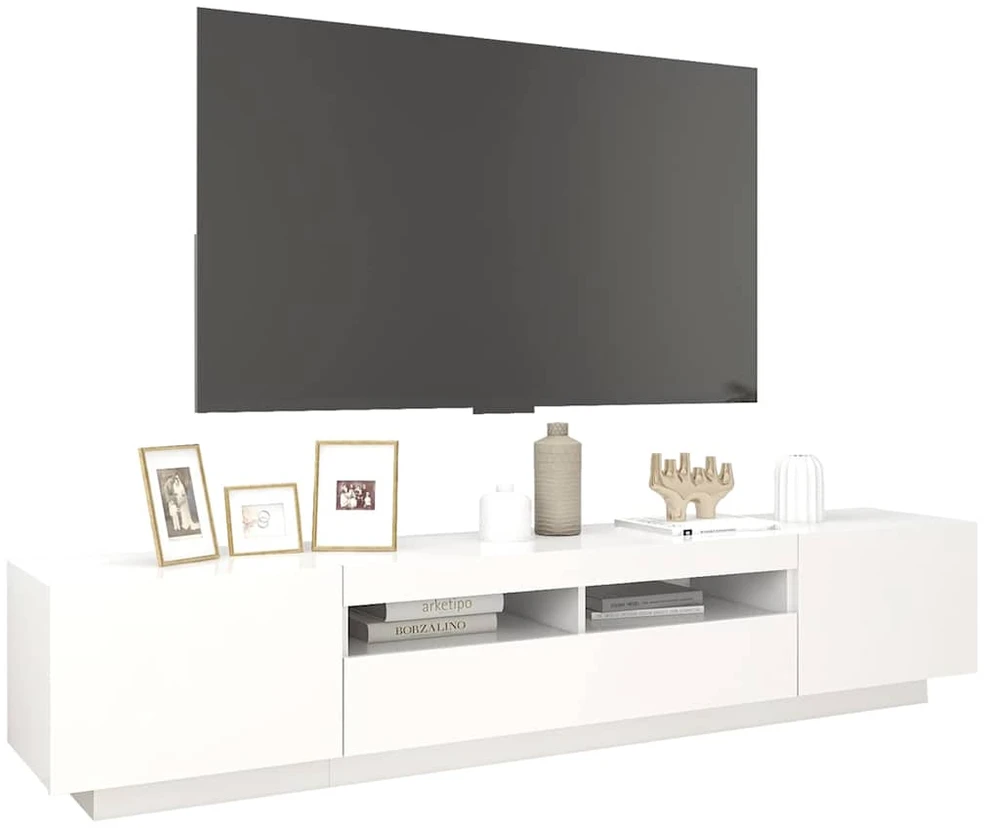 TV staliukas Televizoriaus spintelė su LED apšvietimu, balta, 200x35x40cm