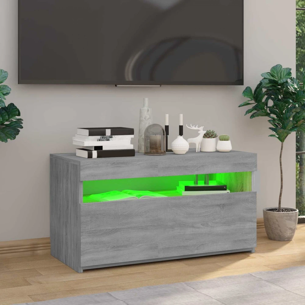 TV staliukas Televizoriaus spintelė su LED apšvietimu, pilka, 75x35x40cm