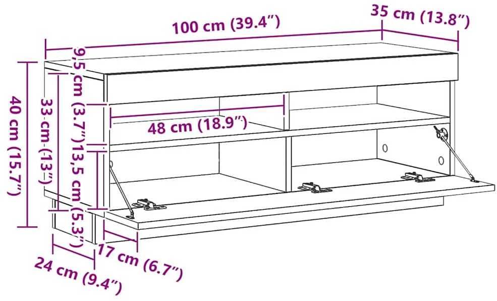 TV staliukas Televizoriaus spintelė su LED apšvietimu, juoda, 100x35x40cm