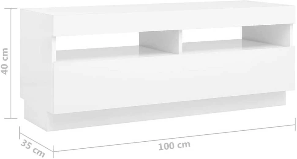 TV staliukas Televizoriaus spintelė su LED apšvietimu, balta, 300x35x40cm