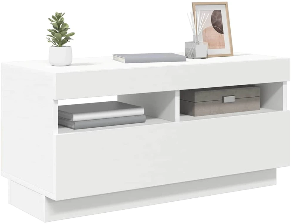 TV staliukas Televizoriaus spintelė su LED apšvietimu, balta, 80x35x40cm