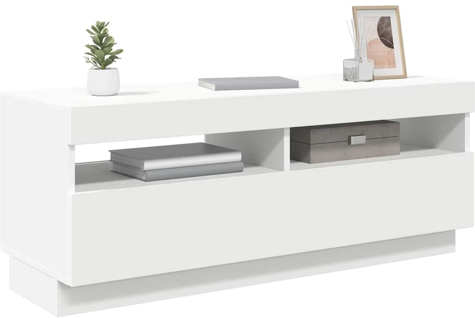 TV staliukas Televizoriaus spintelė su LED apšvietimu, balta, 100x35x40cm