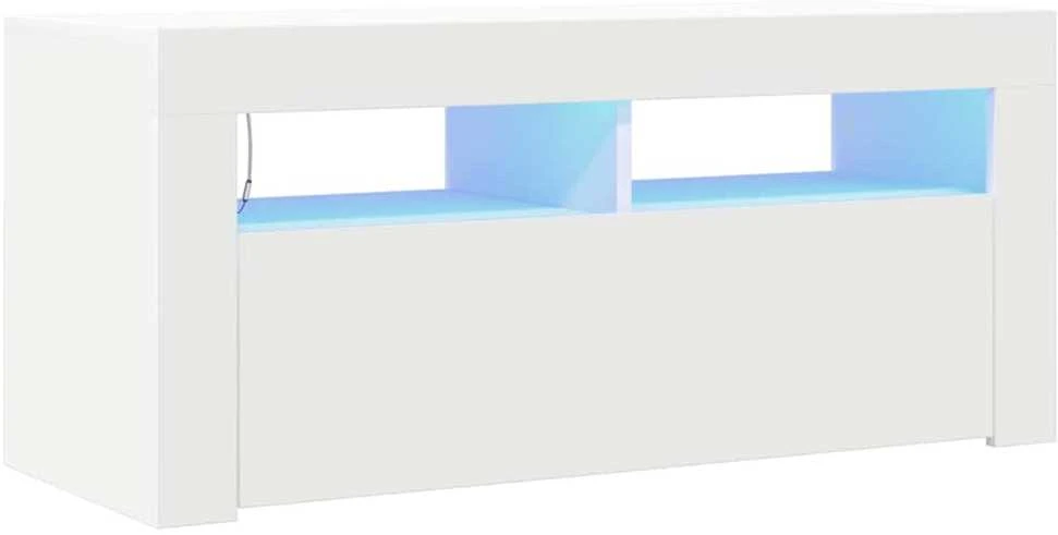 TV staliukas Televizoriaus spintelė su LED apšvietimu, balta, 90x35x40cm