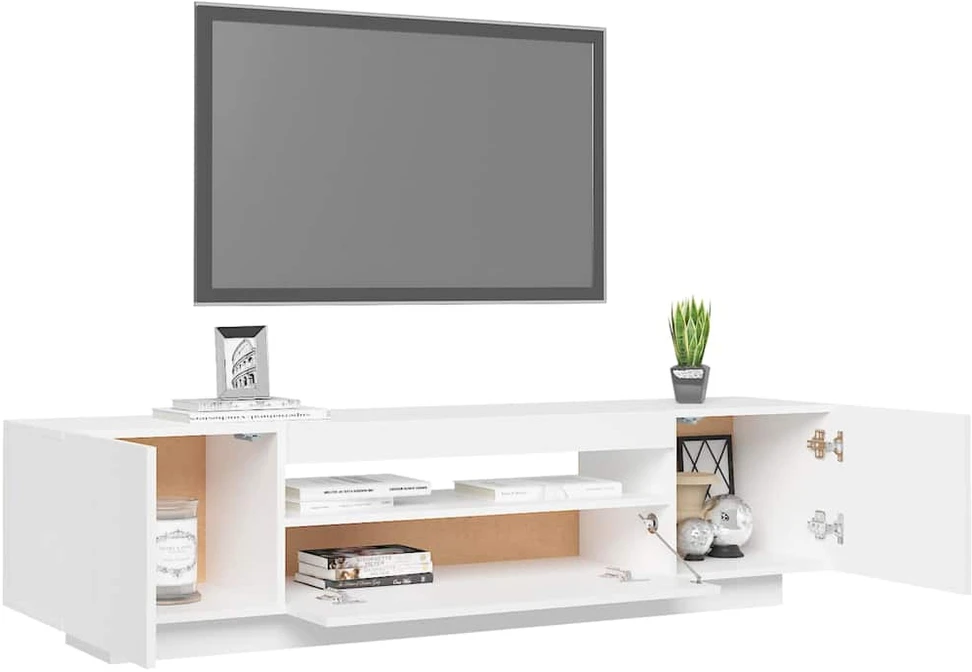 TV staliukas Televizoriaus spintelė su LED apšvietimu, balta, 160x35x40cm