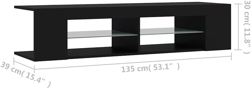 TV staliukas Televizoriaus spintelė su LED apšvietimu, juoda, 135x39x30cm