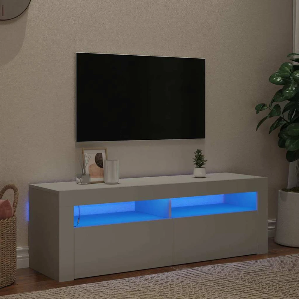 TV staliukas Televizoriaus spintelė su LED apšvietimu, balta, 120x35x40cm
