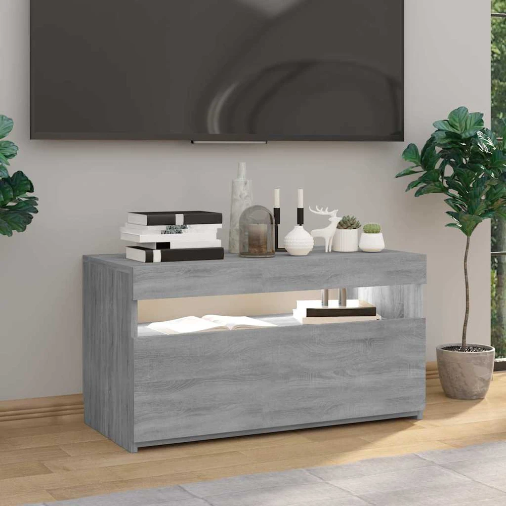 TV staliukas Televizoriaus spintelė su LED apšvietimu, pilka, 75x35x40cm