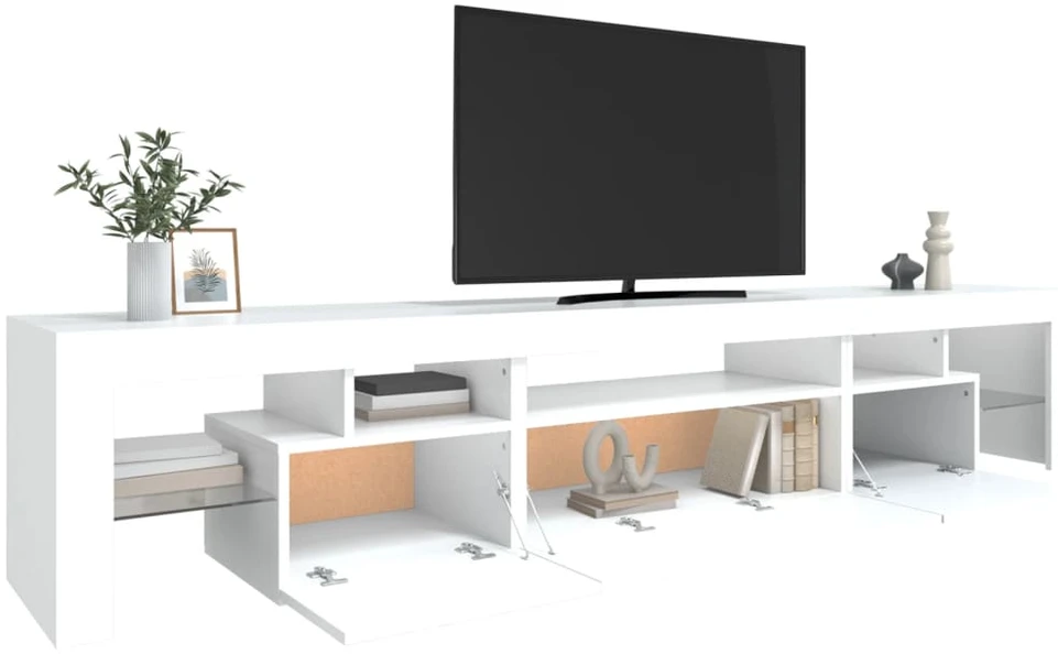 TV staliukas Televizoriaus spintelė su LED apšvietimu, balta, 215x36,5x40cm