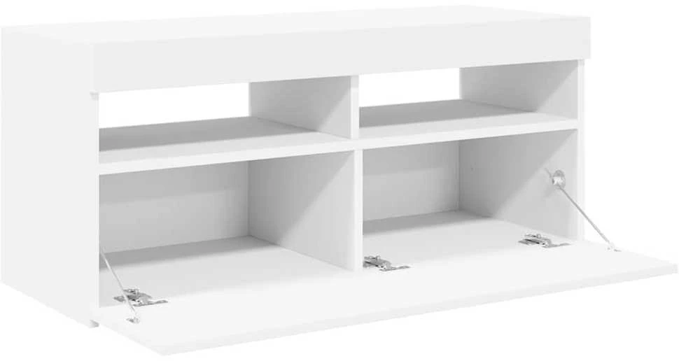 TV staliukas Televizoriaus spintelė su LED apšvietimu, balta, 90x35x40cm