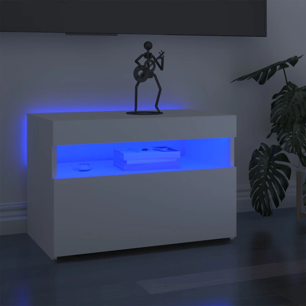 Televizoriaus spintelė su LED apšvietimu, balta, 60x35x40cm