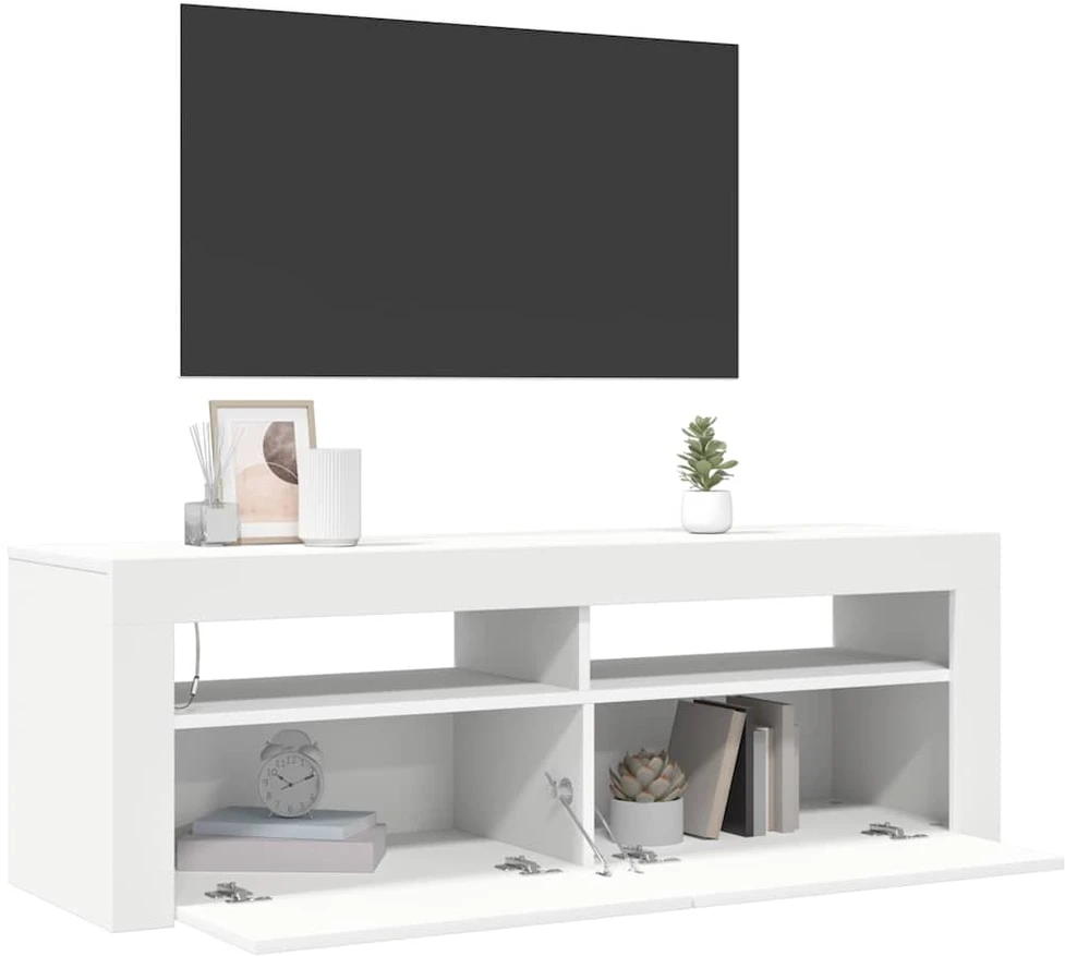 TV staliukas Televizoriaus spintelė su LED apšvietimu, balta, 120x35x40cm