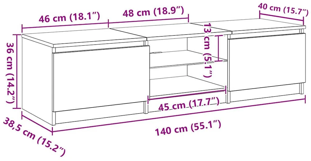 TV staliukas Televizoriaus spintelė su LED apšvietimu, ąžuolo, 140x40x35,5cm