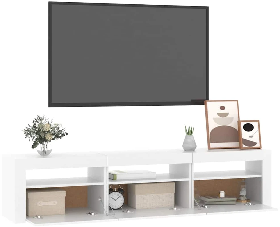 TV staliukas Televizoriaus spintelė su LED apšvietimu, balta, 180x35x40cm