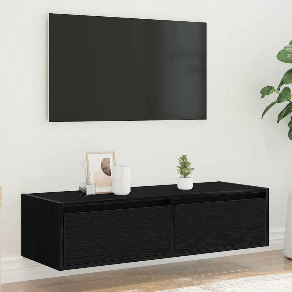 TV staliukas Televizoriaus spintelė su LED apšvietimu, juoda, 100X35,5x25 cm
