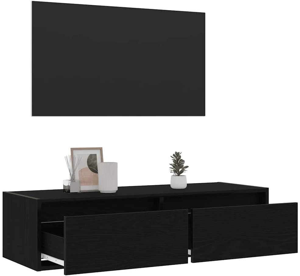 TV staliukas Televizoriaus spintelė su LED apšvietimu, juoda, 100X35,5x25 cm