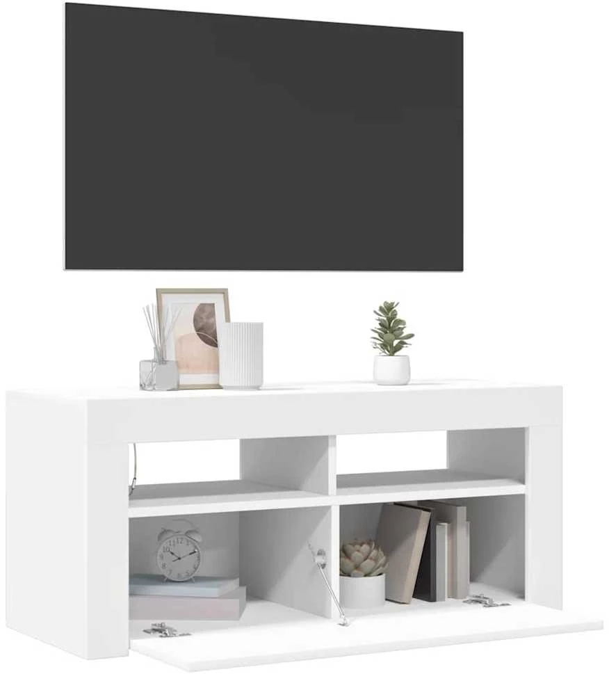 TV staliukas Televizoriaus spintelė su LED apšvietimu, balta, 90x35x40cm
