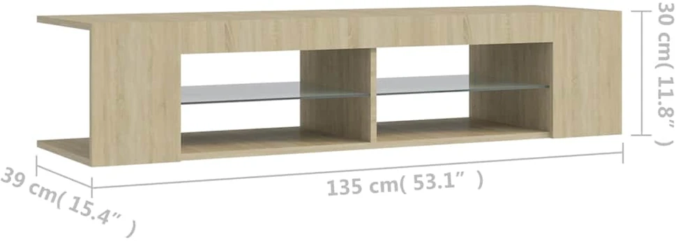 TV staliukas Televizoriaus spintelė su LED apšvietimu, ąžuolo, 135x39x30cm