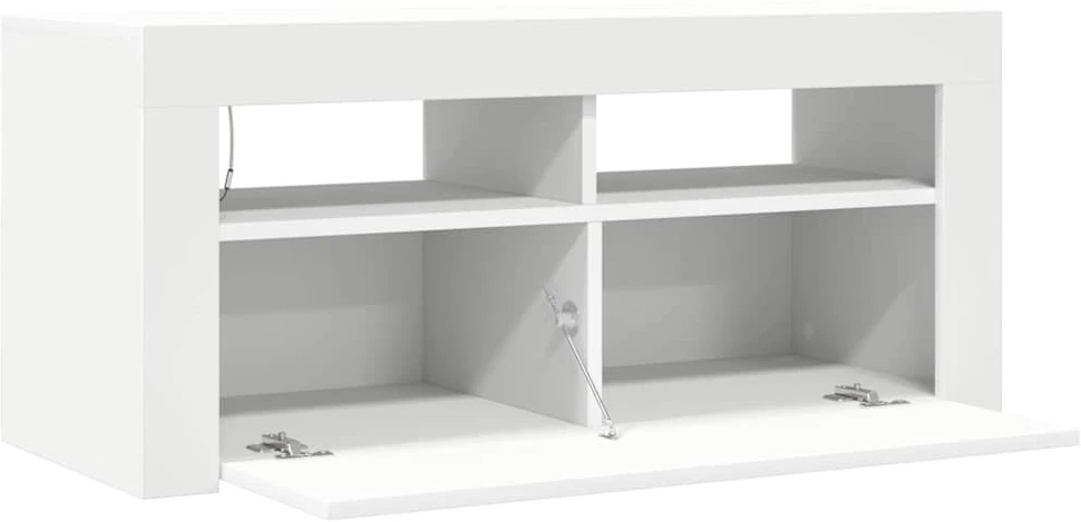 TV staliukas Televizoriaus spintelė su LED apšvietimu, balta, 90x35x40cm