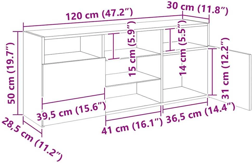 TV staliukas Televizoriaus spintelė su LED apšvietimu, ąžuolo, 120x30x50cm