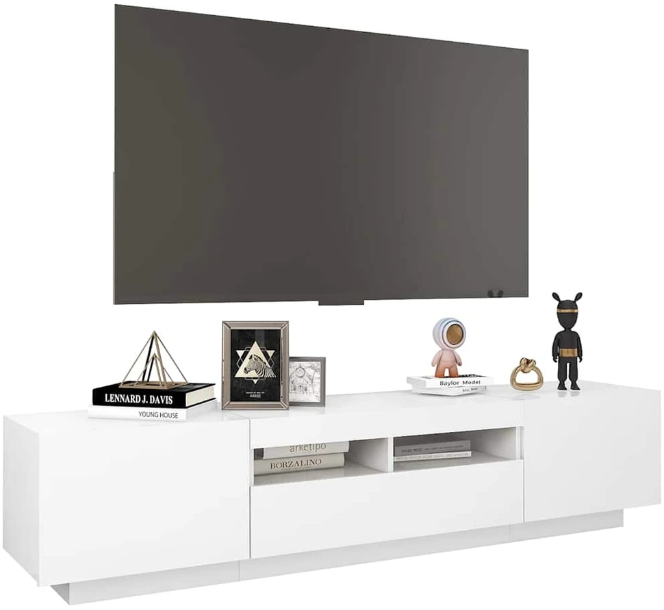 TV staliukas Televizoriaus spintelė su LED apšvietimu, balta, 180x35x40cm