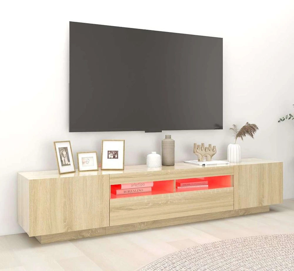 TV staliukas Televizoriaus spintelė su LED apšvietimu, ąžuolo, 200x35x40cm