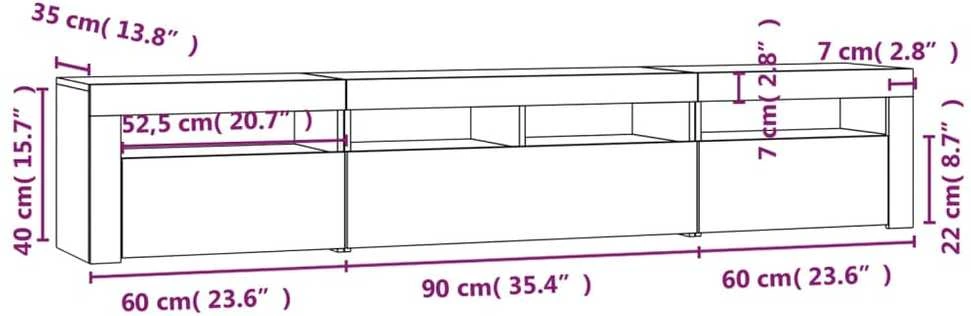 TV staliukas Televizoriaus spintelė su LED apšvietimu, ąžuolo, 210x35x40cm