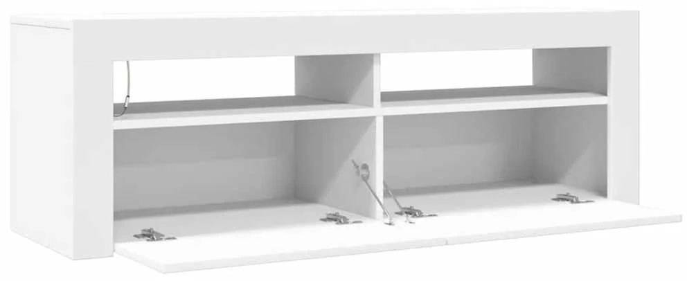 TV staliukas Televizoriaus spintelė su LED apšvietimu, balta, 120x35x40cm